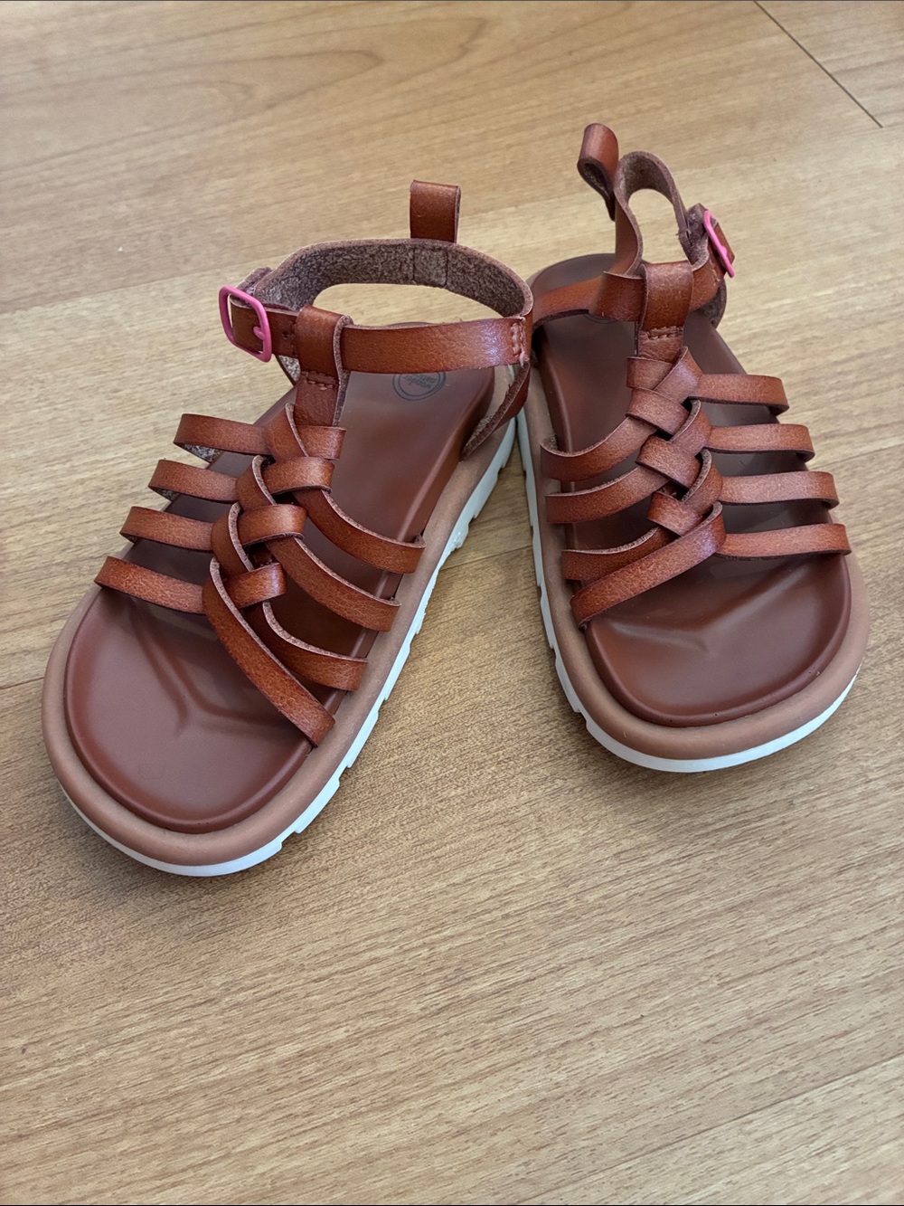 wonder nation Brown Strappy Sandals with Pink Buckles